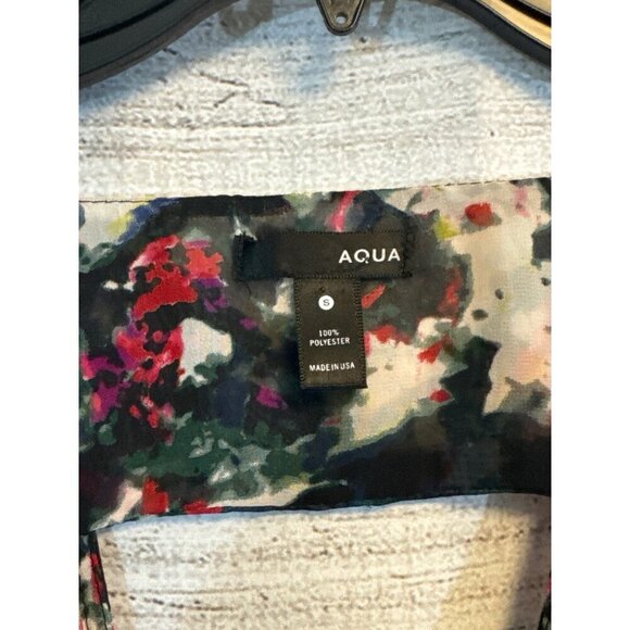 Aqua Floral Sheer Long Sleeve Blouse With V-Neck & Keyhole Back Size S - Picture 2 of 3